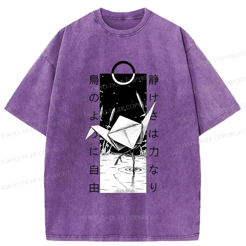 Tokyo-Tiger Funny Paper Crane Washed T-Shirt