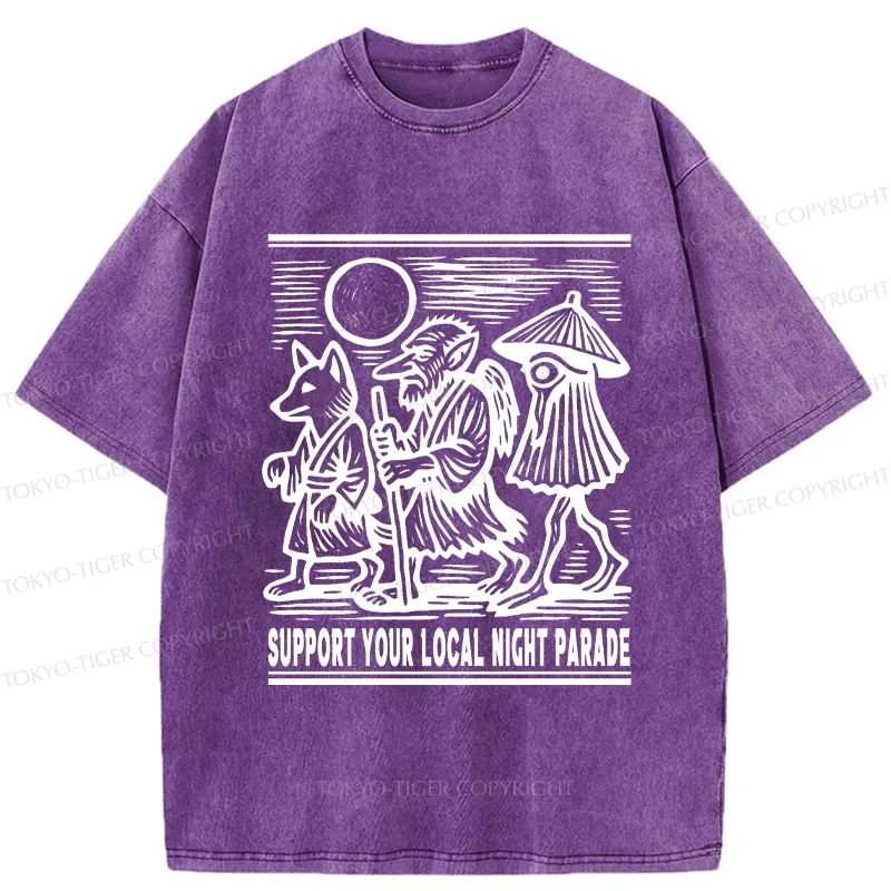 Tokyo-Tiger Support Your Local Night Parade Washed T-Shirt