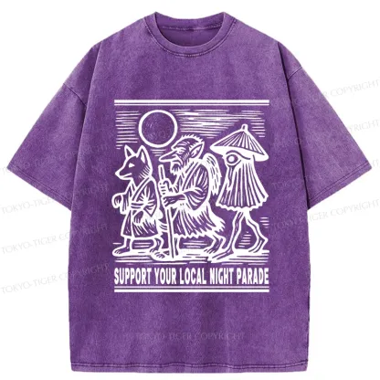 Tokyo-Tiger Support Your Local Night Parade Washed T-Shirt