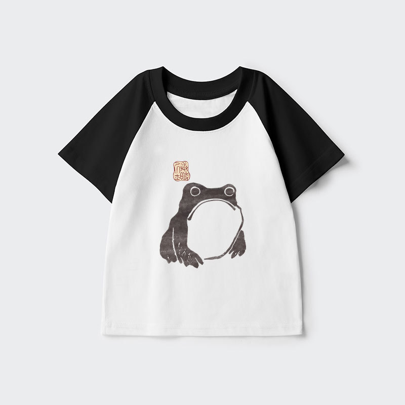 Tokyo-Tiger Matsumoto Hoji Woodblock Print Frog Kids Raglan T-shirt