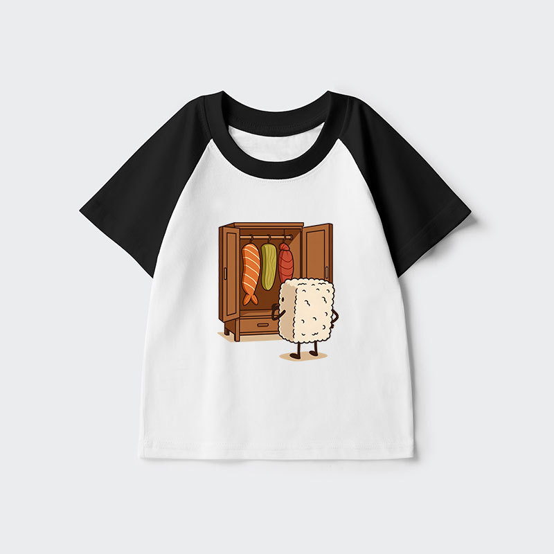 Tokyo-Tiger Sushi Pick Out Clothes Kids Raglan T-shirt