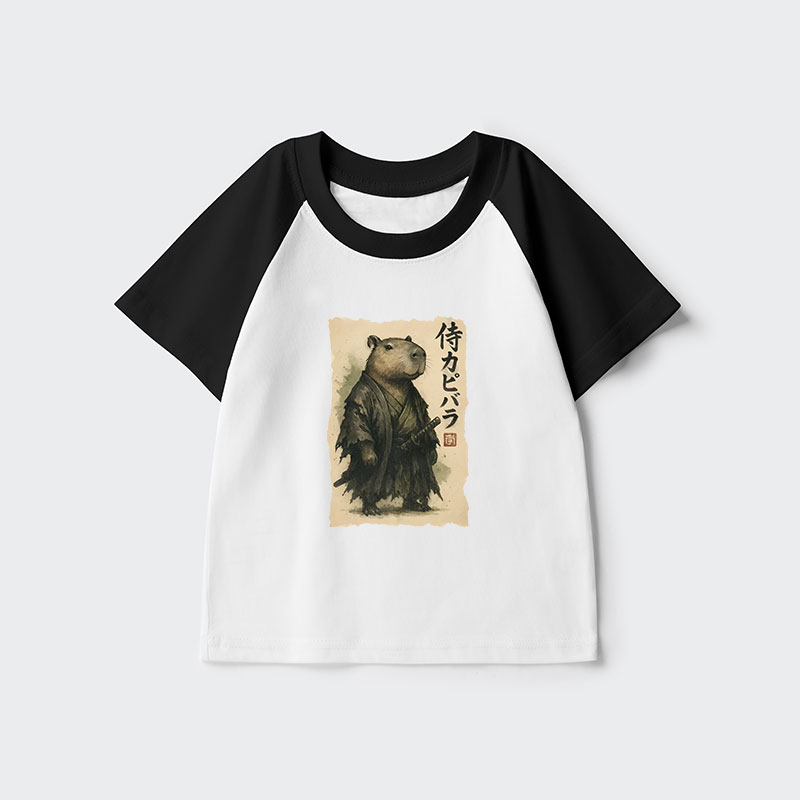 Tokyo-Tiger Capybara Samurai Kids Raglan T-shirt