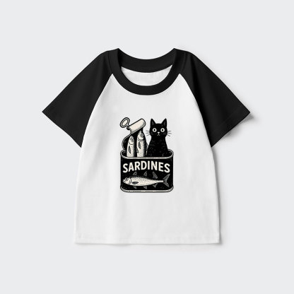 Tokyo-Tiger Cat And Canned Fish Kids Raglan T-shirt
