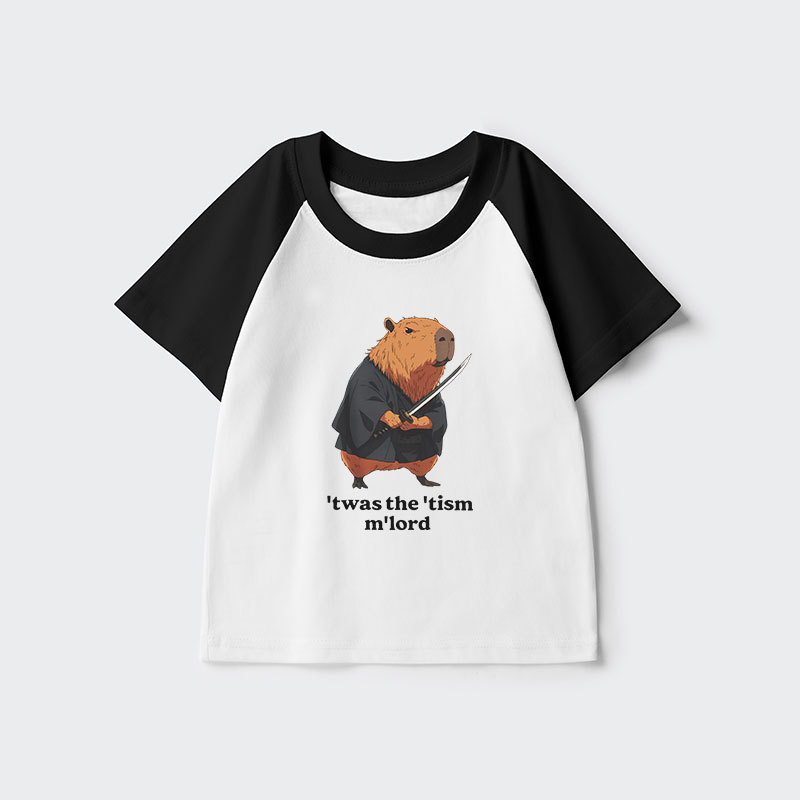Tokyo-Tiger Focused Samurai Capybara Kids Raglan T-shirt