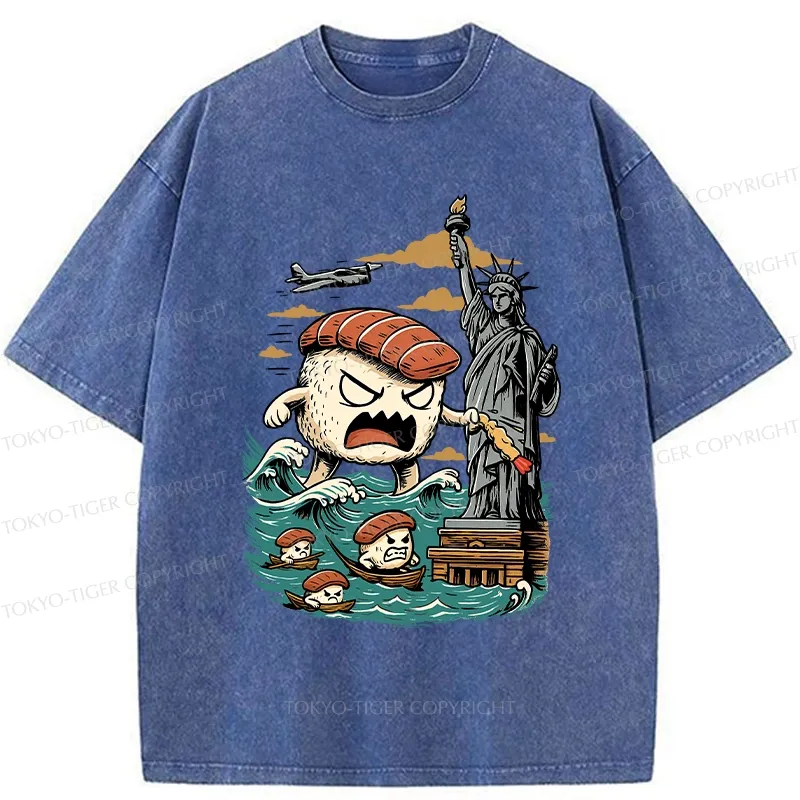 Tokyo-Tiger Japanese Sushi Monster Washed T-Shirt