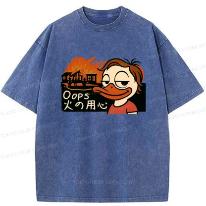Tokyo-Tiger Oops Fire Safety Funny Washed T-Shirt