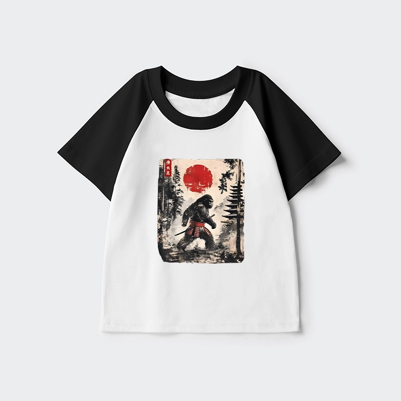 Tokyo-Tiger Japanese Samurai Bigfoot Kids Raglan T-shirt