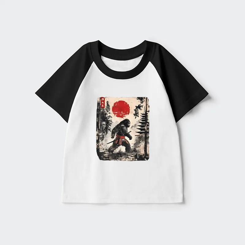Tokyo-Tiger Japanese Samurai Bigfoot Kids Raglan T-shirt