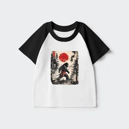 Tokyo-Tiger Japanese Samurai Bigfoot Kids Raglan T-shirt