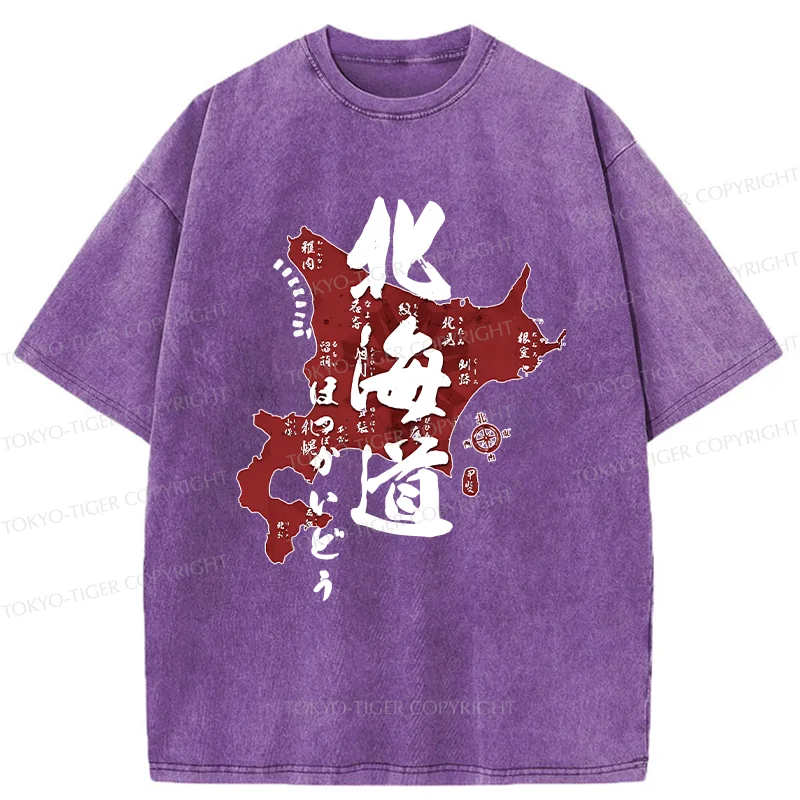 Tokyo-Tiger Map Of Hokkaido Washed T-Shirt