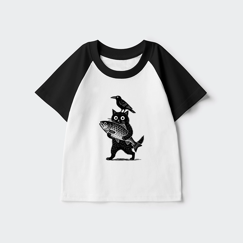 Tokyo-Tiger Black Animals Funny Kids Raglan T-shirt