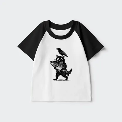 Tokyo-Tiger Black Animals Funny Kids Raglan T-shirt