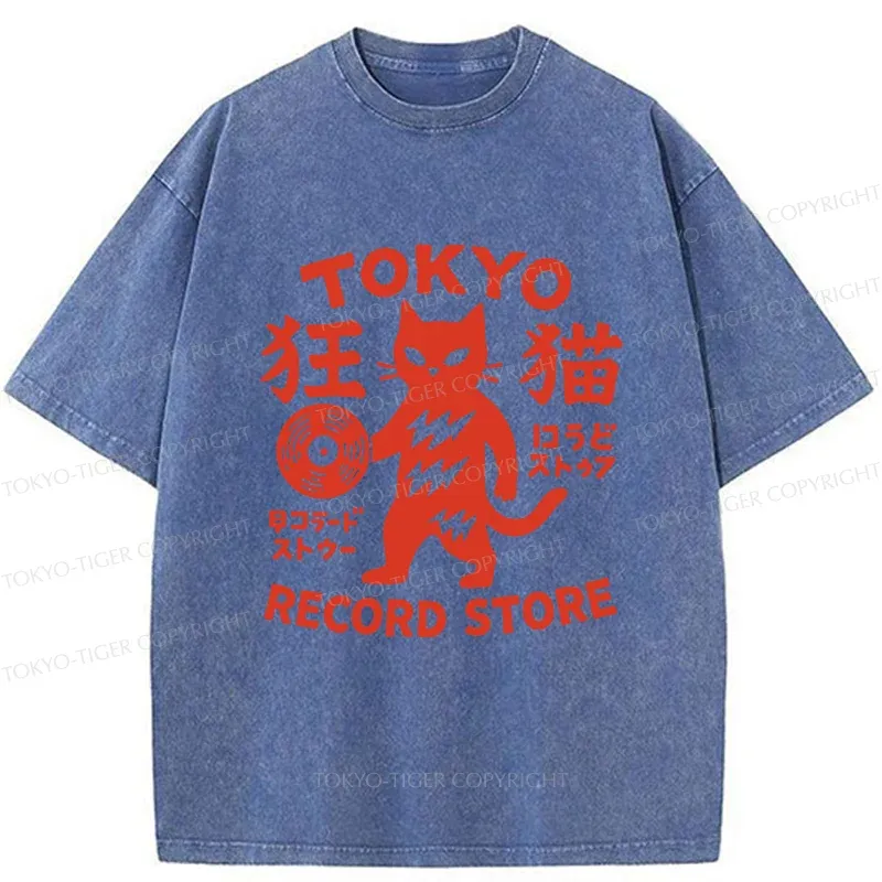 Tokyo-Tiger Japanese DJ Cat Washed T-Shirt