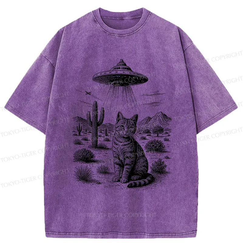 Tokyo-Tiger UFO And Cat Washed T-Shirt