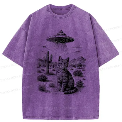 Tokyo-Tiger UFO And Cat Washed T-Shirt