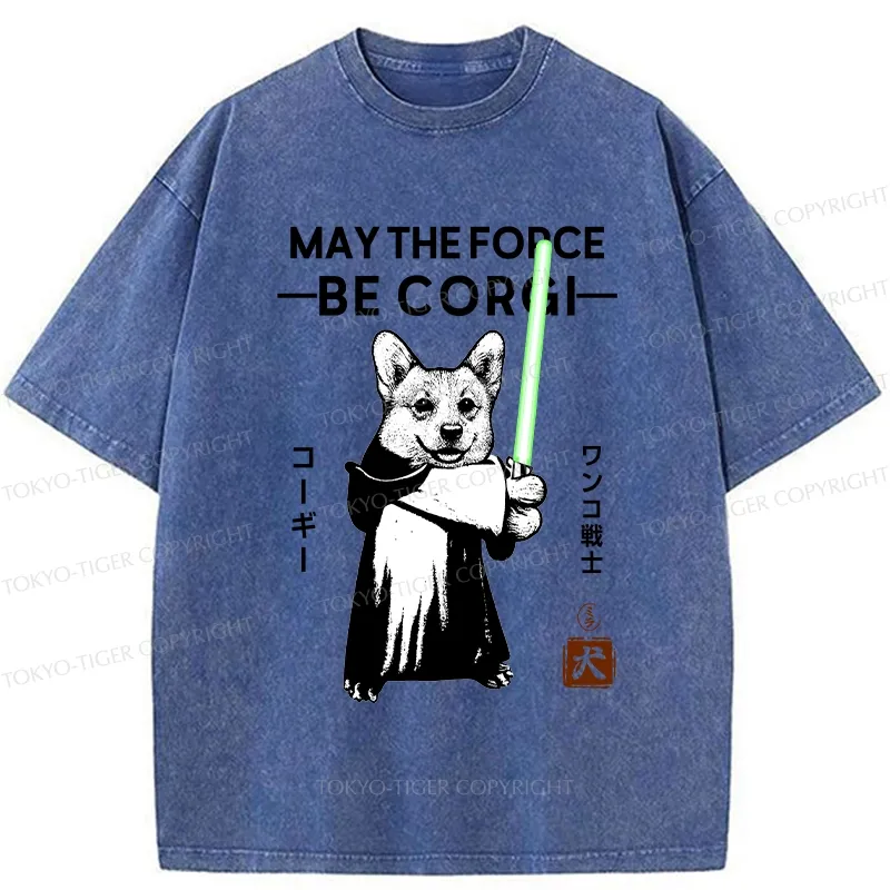 Tokyo-Tiger Funny Corgi Warrior Washed T-Shirt