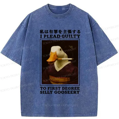 Tokyo-Tiger Silly Goose Smoking Funny Washed T-Shirt
