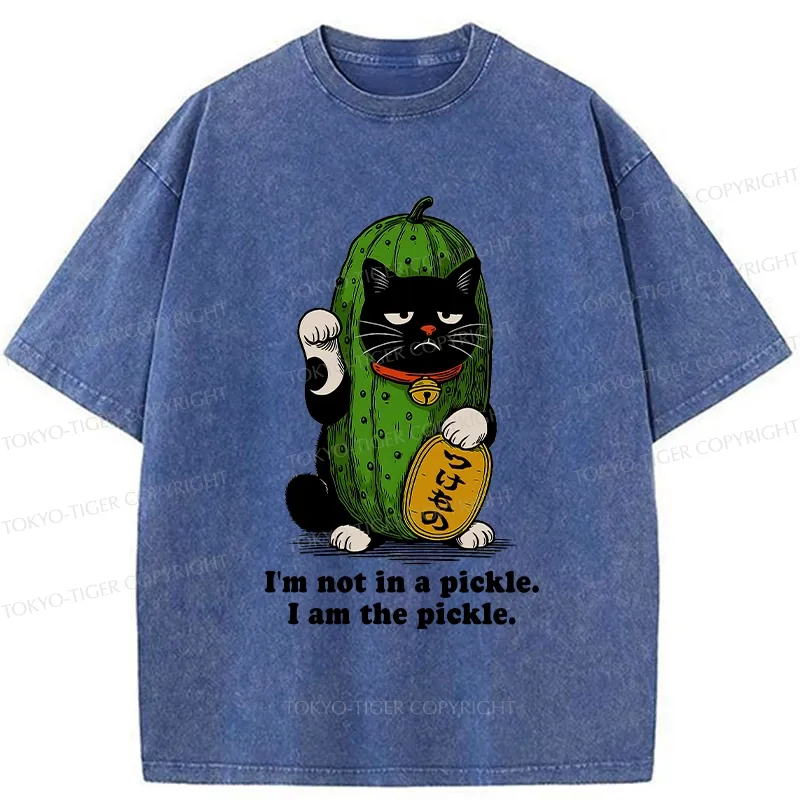 Tokyo-Tiger Funny Pickle Lucky Cat Washed T-Shirt