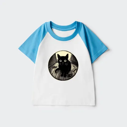 Tokyo-Tiger Waiting Black Cat Kids Raglan T-shirt