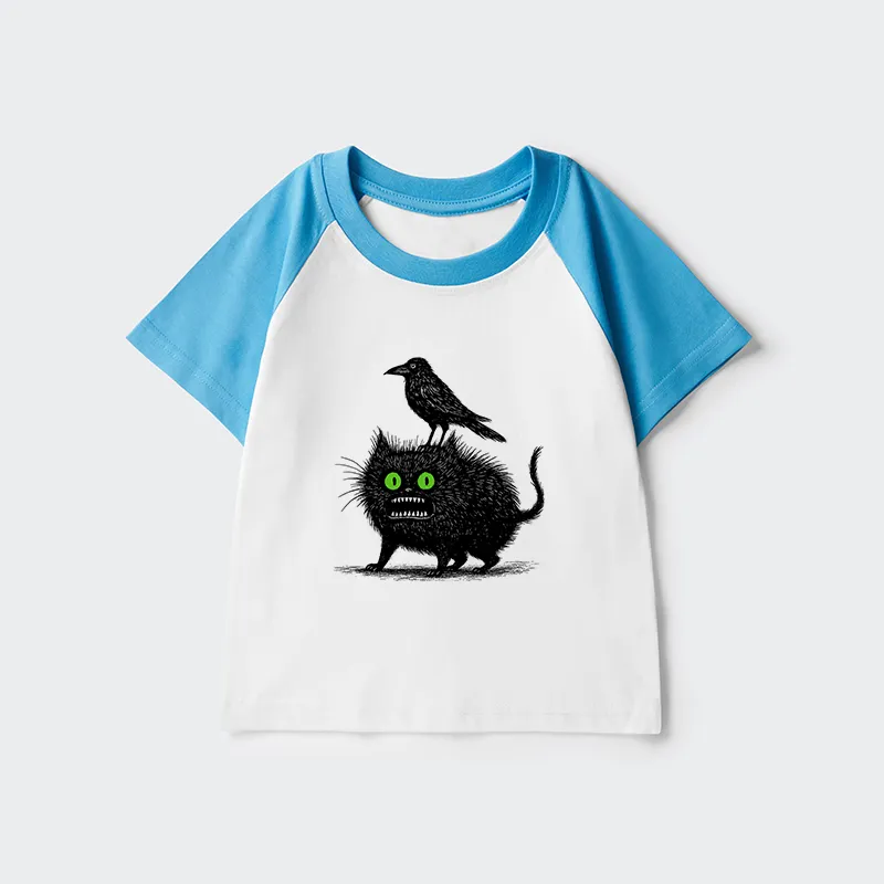 Tokyo-Tiger Crow And Black Cat Kids Raglan T-shirt