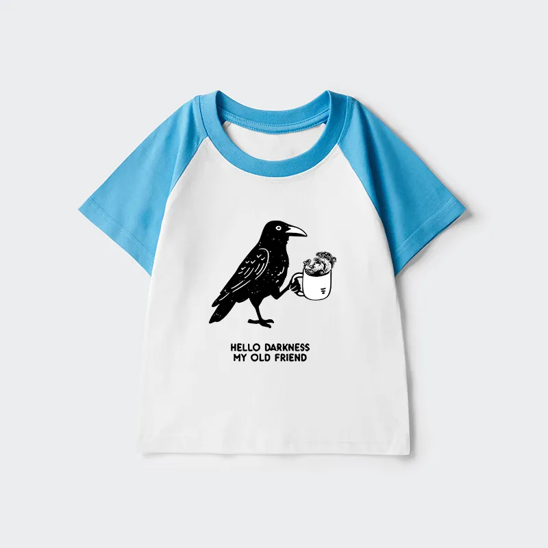 Tokyo-Tiger Crow Drinking Black Coffee Funny Kids Raglan T-shirt