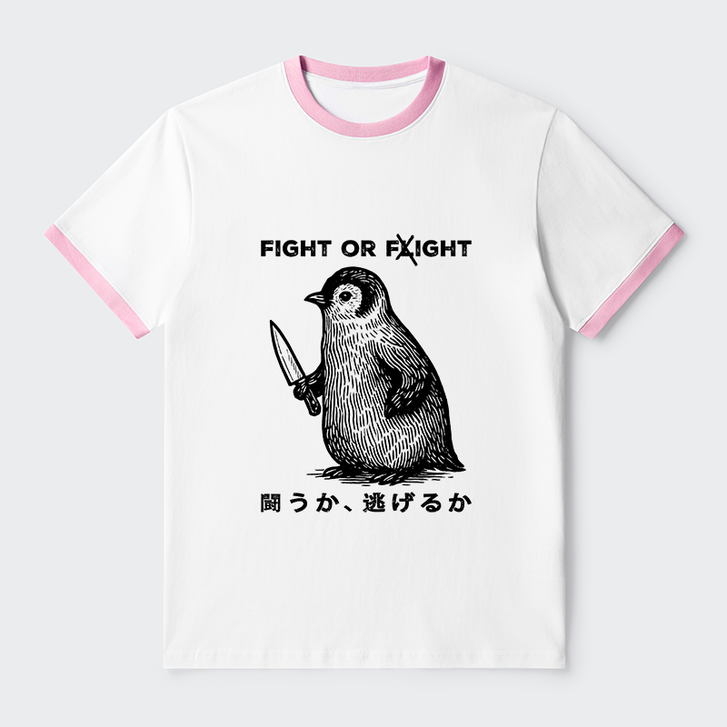 Tokyo-Tiger Funny Fight Or Flight Contrast Trim T-Shirt