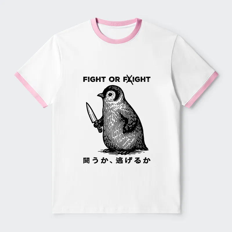 Tokyo-Tiger Funny Fight Or Flight Contrast Trim T-Shirt