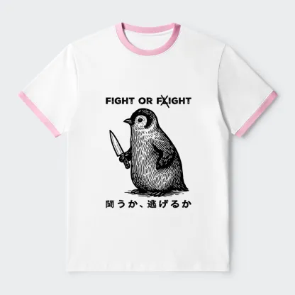 Tokyo-Tiger Funny Fight Or Flight Contrast Trim T-Shirt