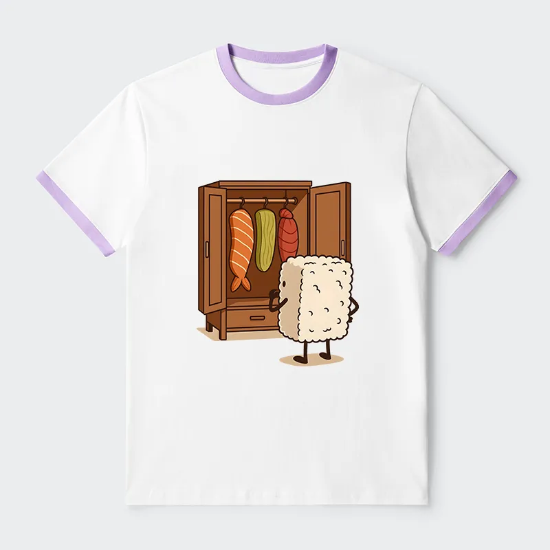 Tokyo-Tiger Sushi Pick Out Clothes Contrast Trim T-Shirt