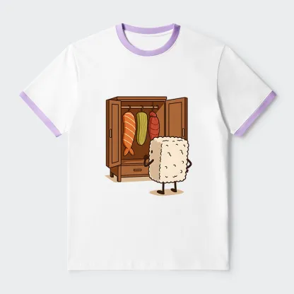 Tokyo-Tiger Sushi Pick Out Clothes Contrast Trim T-Shirt
