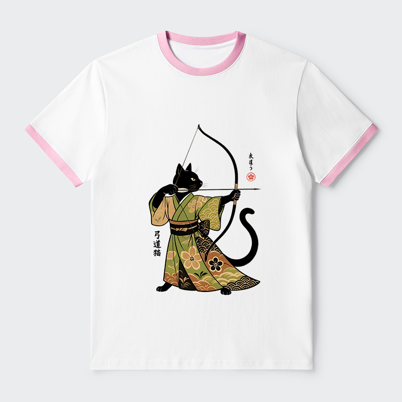 Tokyo-Tiger Japan Cat Archery Contrast Trim T-Shirt
