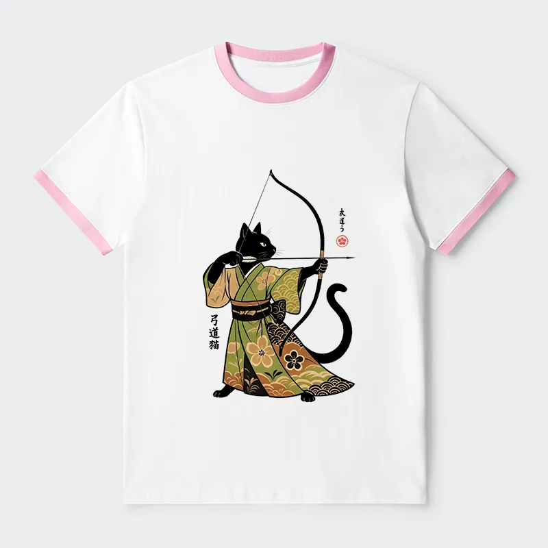 Tokyo-Tiger Japan Cat Archery Contrast Trim T-Shirt