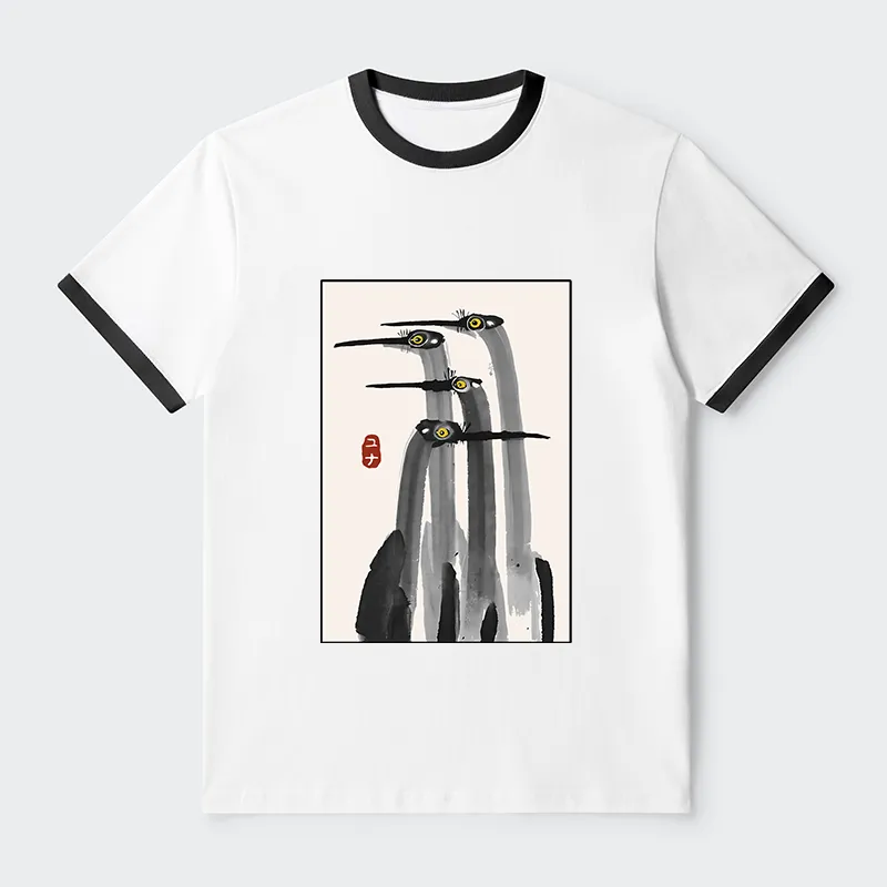 Tokyo-Tiger Japanese Crane Poster Contrast Trim T-Shirt
