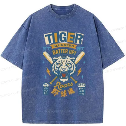 Tokyo-Tiger Retro Tiger Baseball Spirit Washed T-Shirt