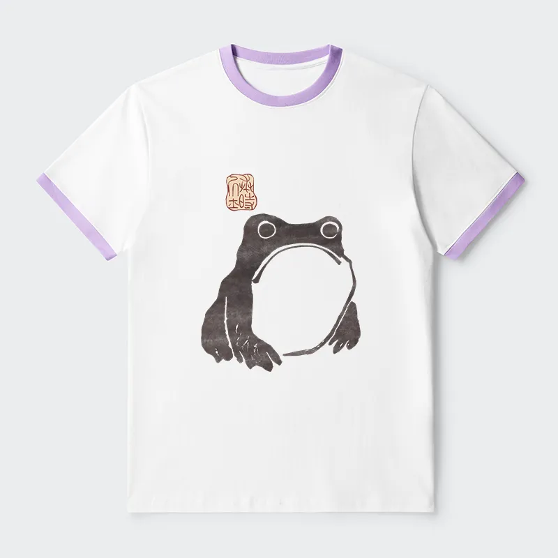 Tokyo-Tiger Matsumoto Hoji Woodblock Print Frog Contrast Trim T-Shirt