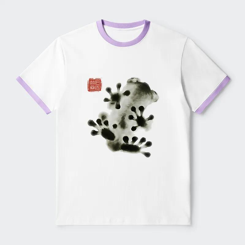 Tokyo-Tiger Ink Painting Frog Contrast Trim T-Shirt