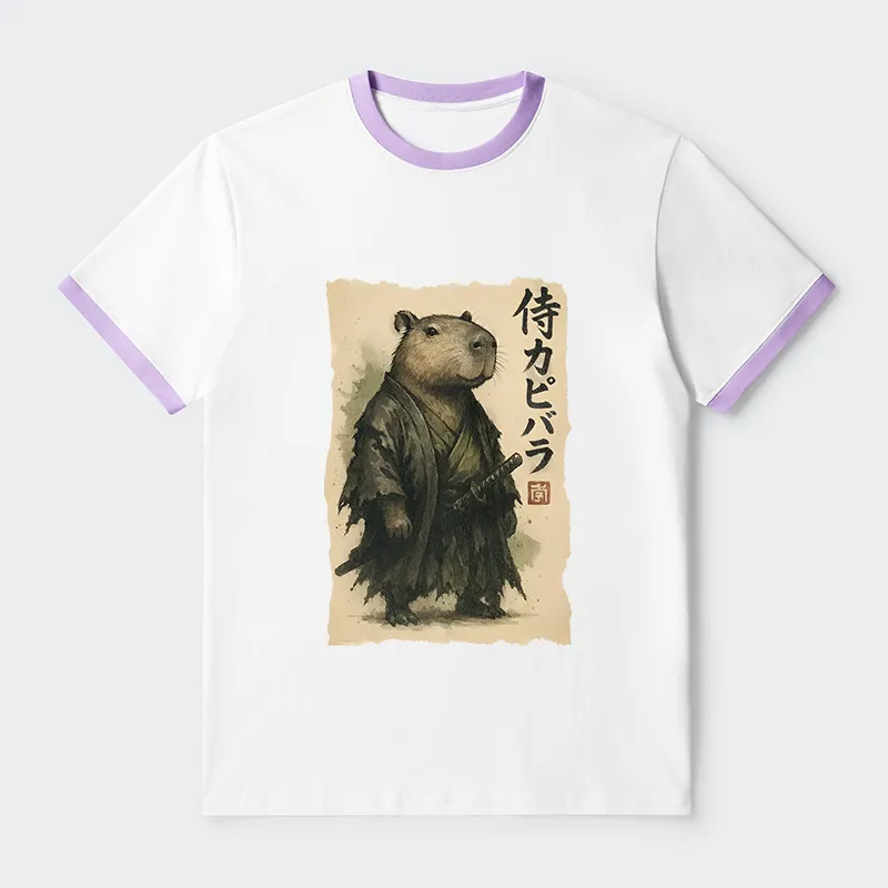 Tokyo-Tiger Capybara Samurai Contrast Trim T-Shirt