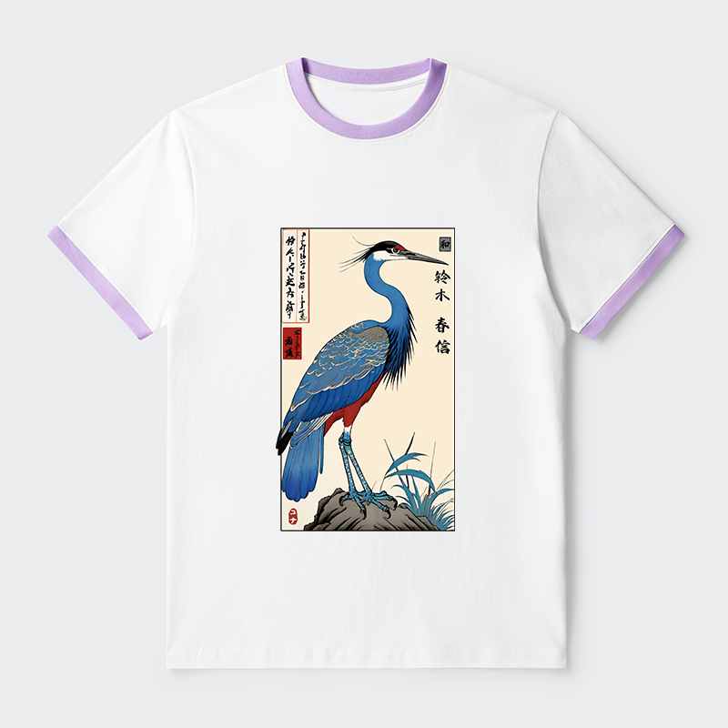 Tokyo-Tiger Colorful Crane Contrast Trim T-Shirt