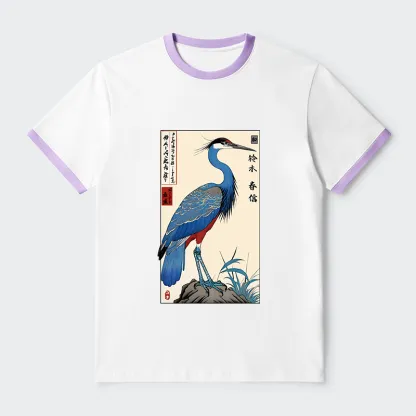Tokyo-Tiger Colorful Crane Contrast Trim T-Shirt