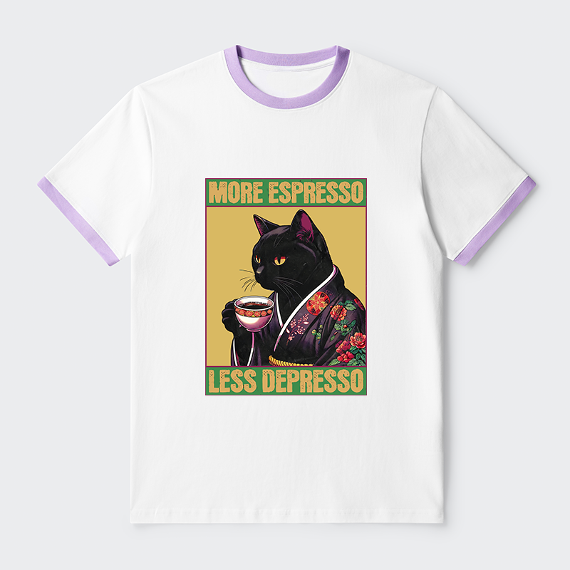 Tokyo-Tiger More Caffeine Less Depression Contrast Trim T-Shirt