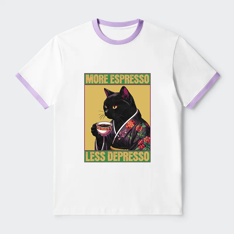 Tokyo-Tiger More Caffeine Less Depression Contrast Trim T-Shirt