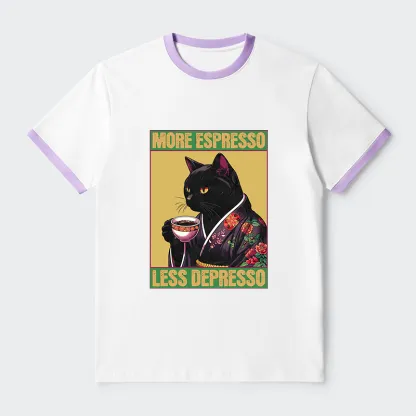 Tokyo-Tiger More Caffeine Less Depression Contrast Trim T-Shirt