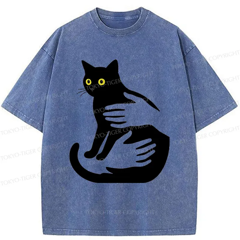 Tokyo-Tiger Hug A Black Cat Washed T-Shirt