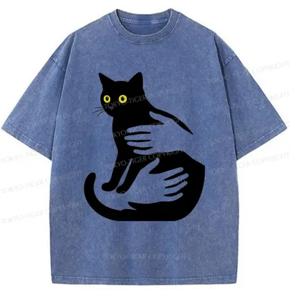 Tokyo-Tiger Hug A Black Cat Washed T-Shirt