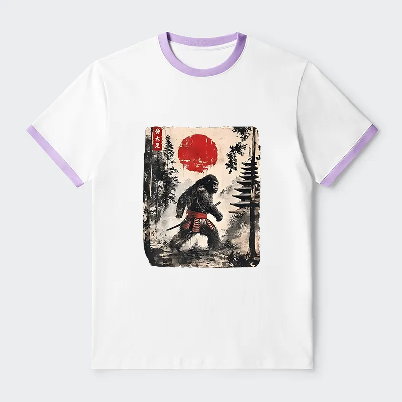 Tokyo-Tiger Japanese Samurai Bigfoot Contrast Trim T-Shirt