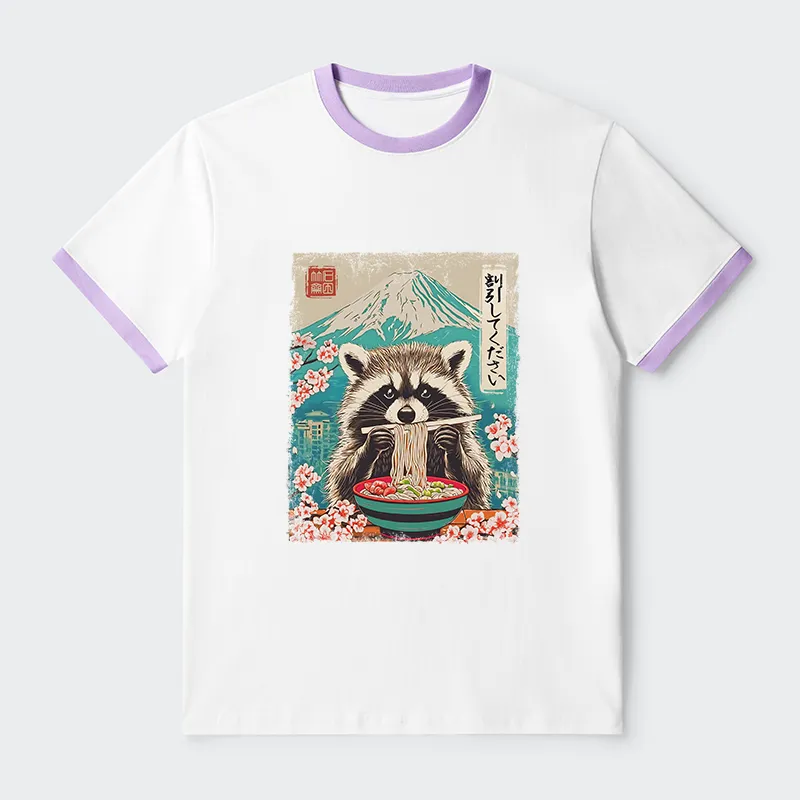 Tokyo-Tiger Please Give Raccoon A Discount Contrast Trim T-Shirt