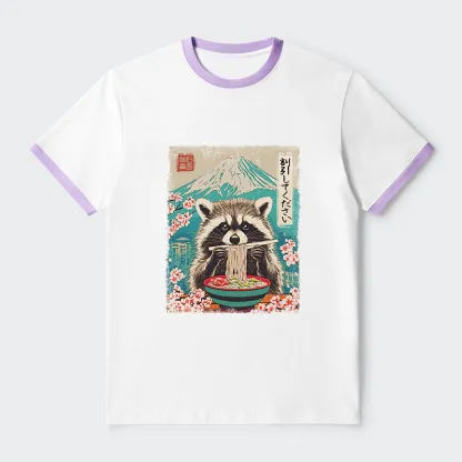 Tokyo-Tiger Please Give Raccoon A Discount Contrast Trim T-Shirt