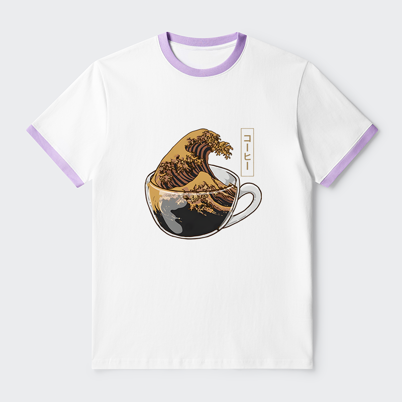 Tokyo-Tiger Coffee Wave Contrast Trim T-Shirt