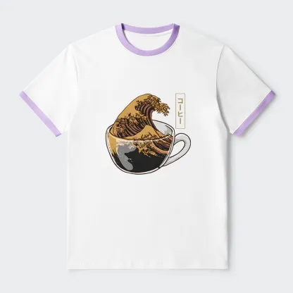 Tokyo-Tiger Coffee Wave Contrast Trim T-Shirt