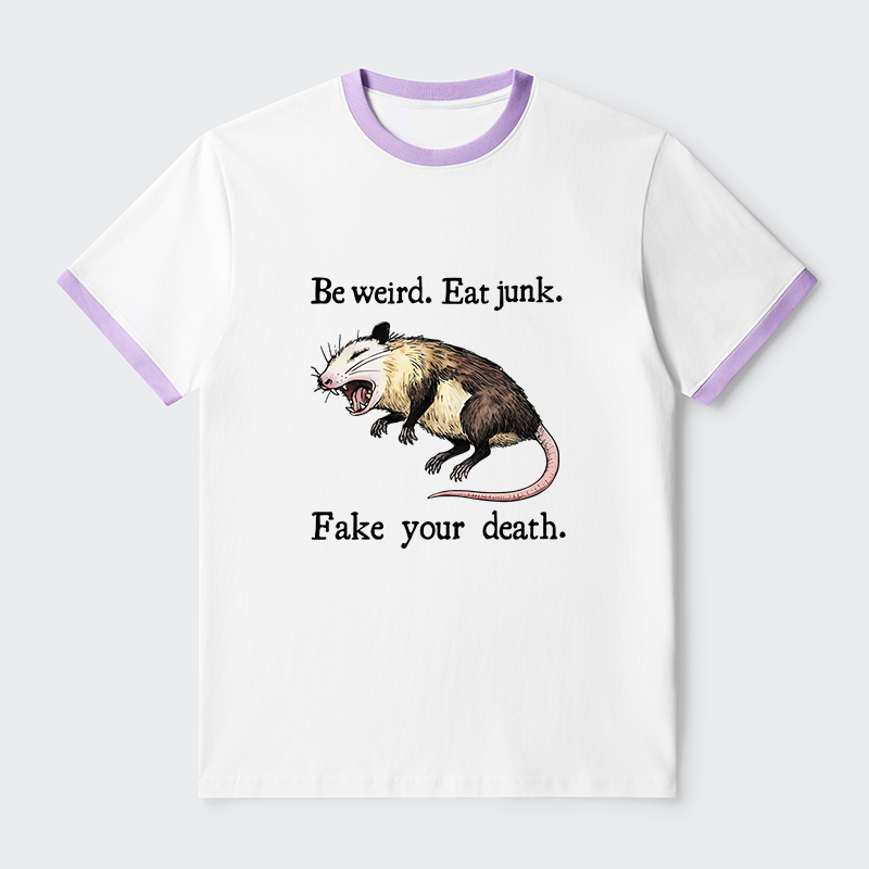 Tokyo-Tiger Possum Playing Dead Funny Contrast Trim T-Shirt